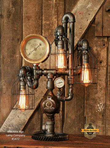 Steampunk Industrial Steam Gauge Lamp / New York / Boston  #1472 - Sold