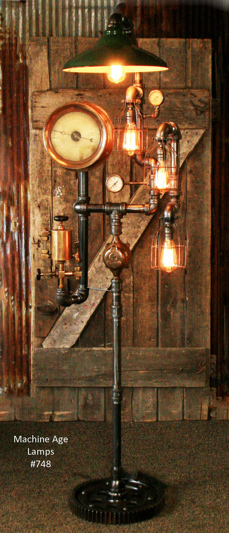 Steampunk Industrial Floor Lamp, Steam Gauge - #748