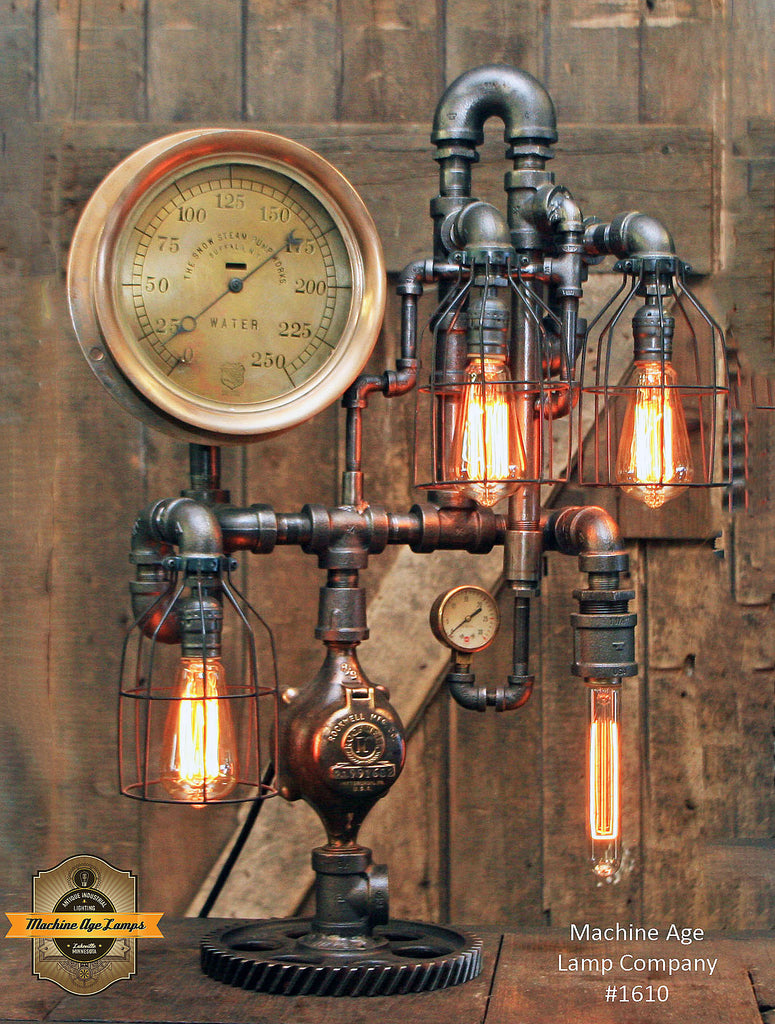 Steampunk Industrial  / Antique Steam Gauge / Gear / Light Lamp / #1610