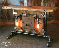 Steampunk Industrial Table, Lamp Stand, Console, Barn wood & Furnace Door - #882 - SOLD
