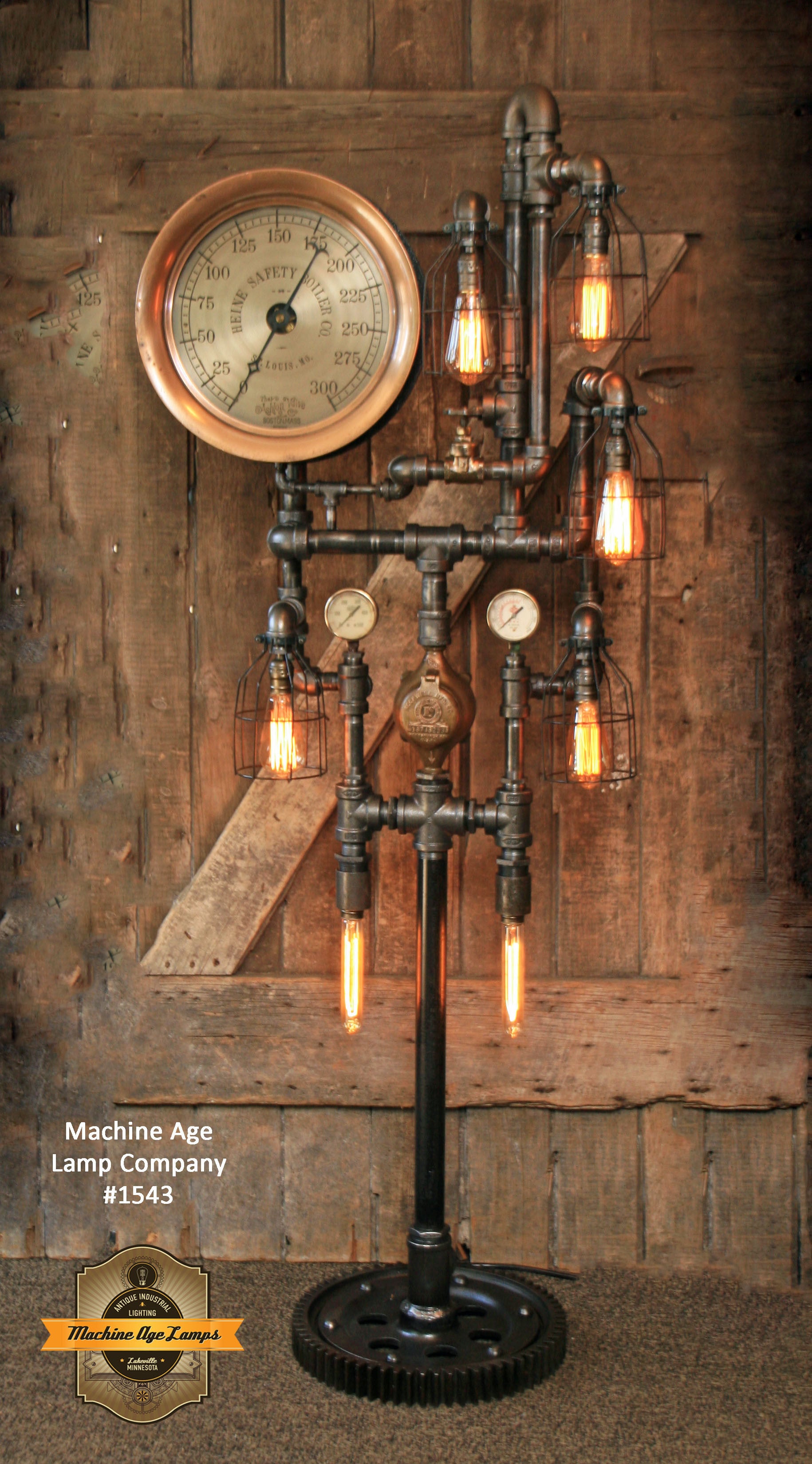 Steampunk Industrial / Antique Steam Gauge / Heine Boiler Company / St Louis / Floor Lamp #1543