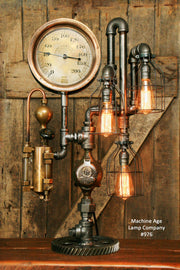 Steampunk Industrial, Steam Gauge and Oiler, Lamp #976