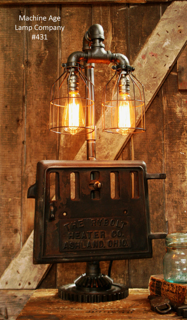 Steampunk Industrial, Antique Stove Door Lamp, #431 - SOLD
