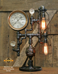 Steampunk Industrial Pipe Lamp / Antique Steam Gauge / Gear / Boston / Lamp #1765