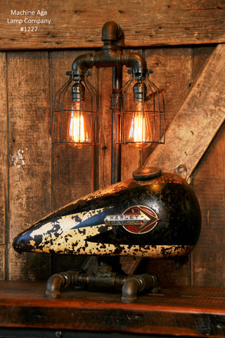 Steampunk Industrial Lamp, 1950's Antique Harley Davidson Motorcycle Gas Tank Light Lamp #1227 sold