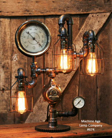 Steampunk Industrial, Steam Gauge Lamp  #674