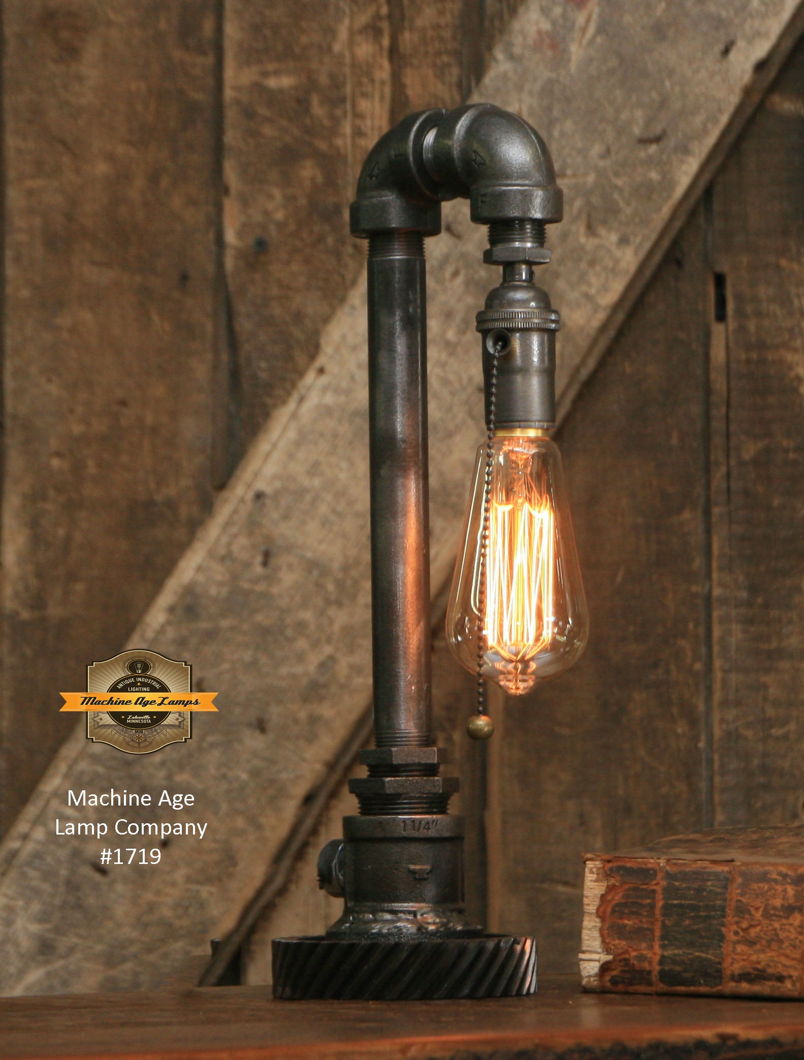 Steampunk Industrial / Pipe Lamp Light / Tractor Gear Base / Lamp #1719
