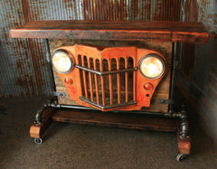 Steampunk Industrial, Barn Wood, Jeep Willys Grill Pub Console Table Hostess Station- #890