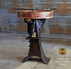 Steampunk Industrial / Antique Flat Belt Pulley Table / pub  / Gauge Gear / #2522 sold