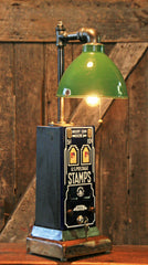 Steampunk, Industrial Stamp Machine, Green Shade Lamp #733 - SOLD