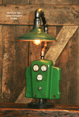 Steampunk Industrial John Deere Lamp, Farm Tractor Barn Green Shade #1080