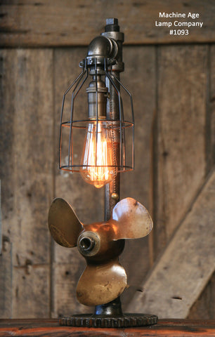 Steampunk Industrial Boat Marine Nautical Antique Brass Propeller Lamp, Gear Base # sold