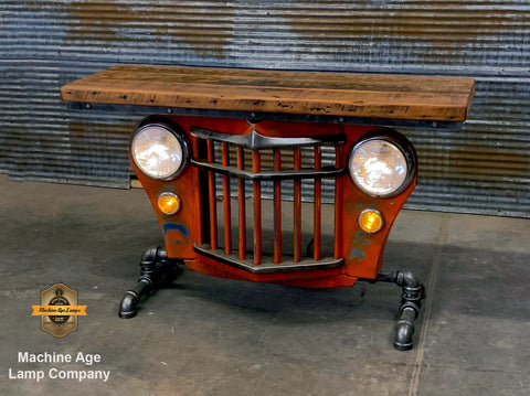 Steampunk Industrial / Automotive / Original vintage 50's Jeep Willys Grille / Table Sofa Hallway / Orange / Table #2723