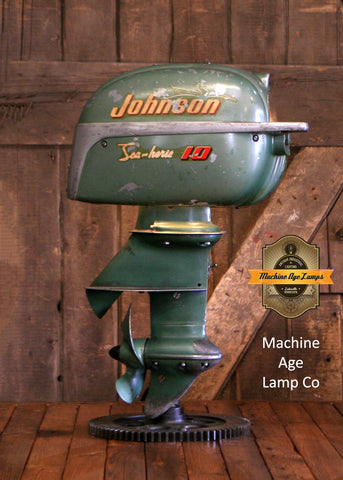 Steampunk Industrial / Antique Johnson Boat Motor / Nautical / Marine / Cabin / Lamp #3722