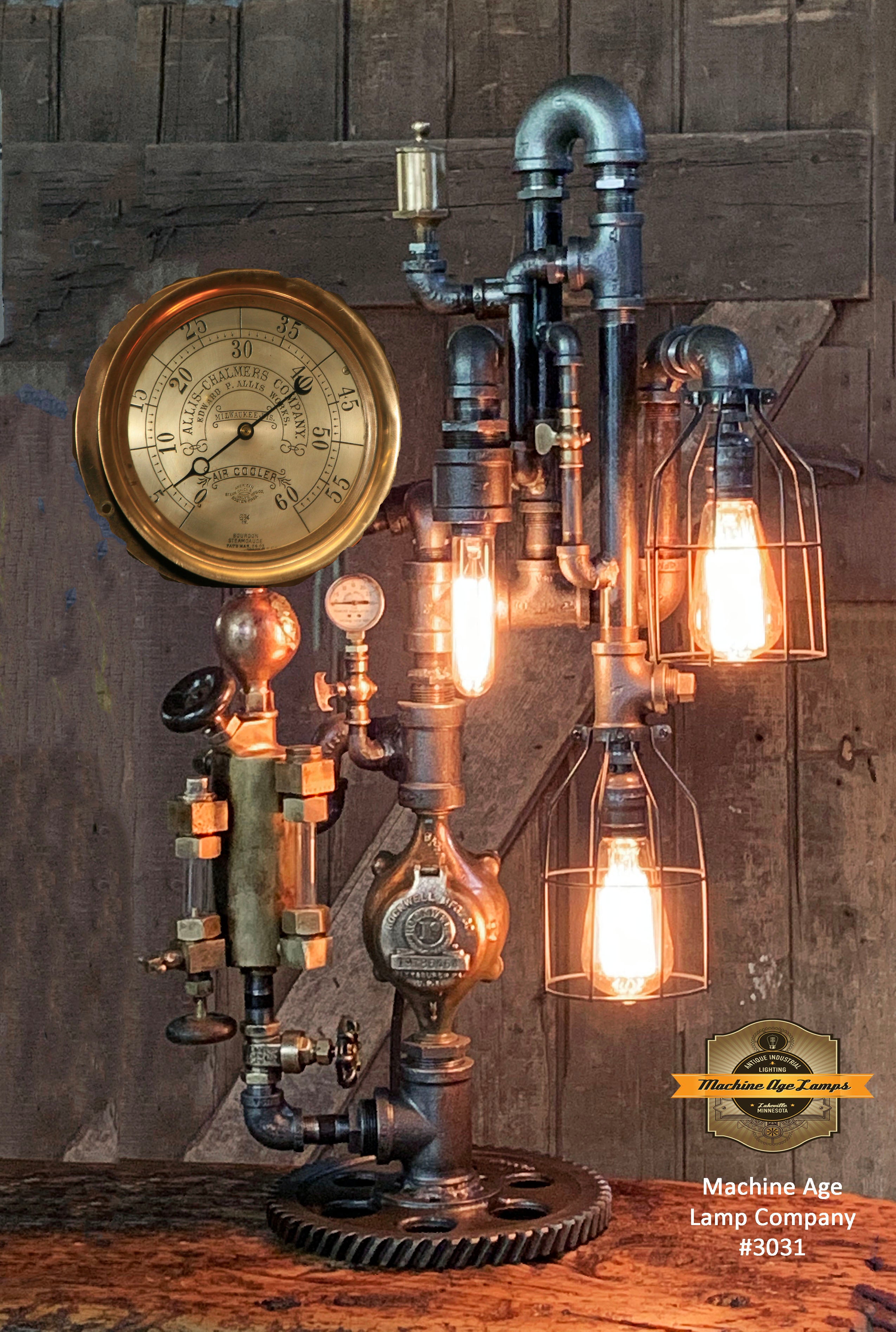 Steampunk Industrial / Steam Gauge Lamp / Milwaukee  / Allis Chalmers / Oiler / Farm Tractor  / Lamp #3031