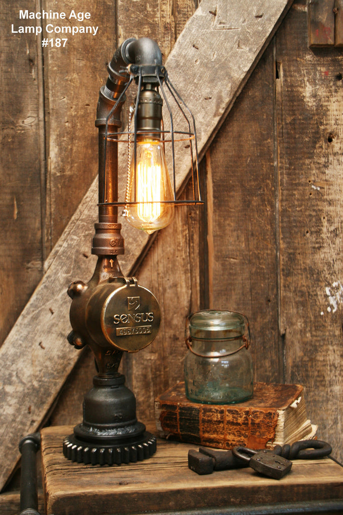 Steampunk Lamp, Antique Water Meter and Gear Base #187 - SOLD