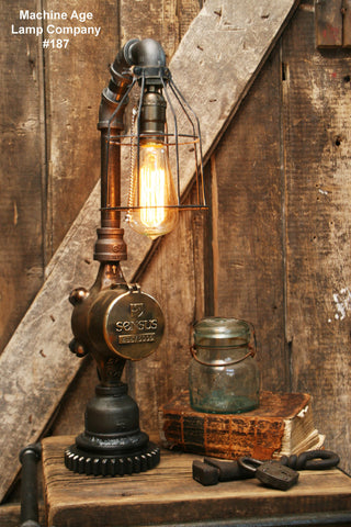 Steampunk Lamp, Antique Water Meter and Gear Base #187 - SOLD