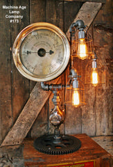 Steampunk Lamp, Antique 14" Steam Gauge and Gear Base #173