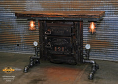 Steampunk Industrial Table / Antique Boiler Furnace Door / Barnwood / Table #2006