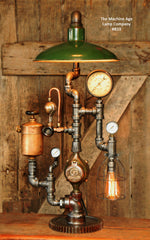 Steampunk Industrial Lamp, Vintage Oiler & Green Shade #1074