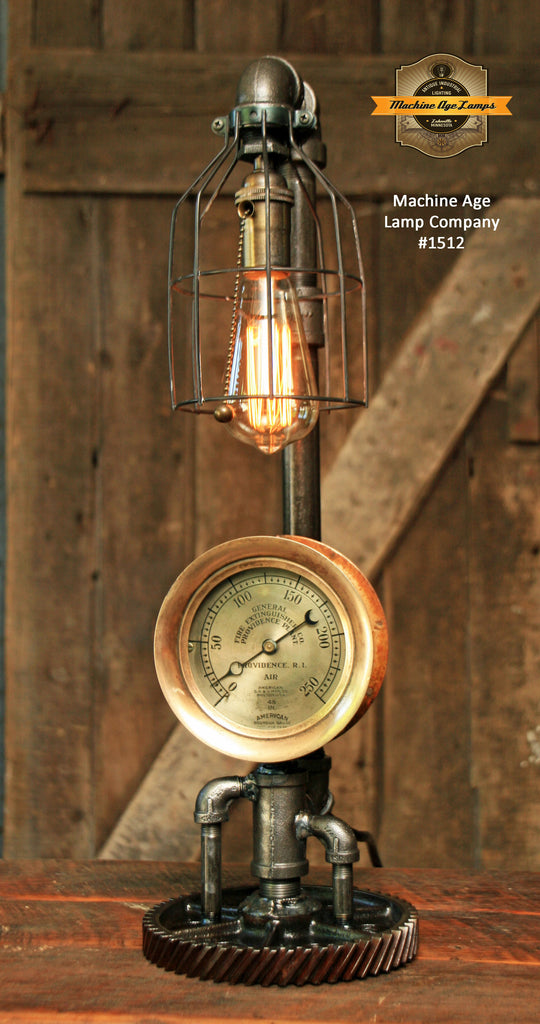 Steampunk Industrial Lamp / Steam Gauge Fire / Providence RI / Lamp #1512 sold