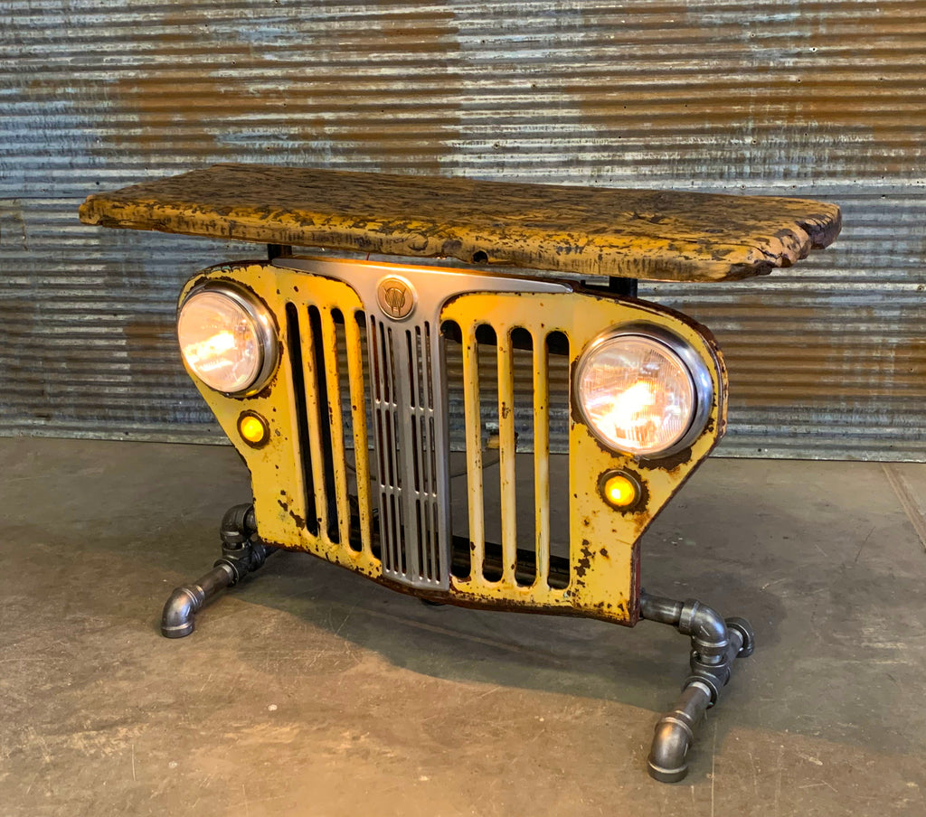 Steampunk Industrial / Original vintage 50's Jeep Willys Jeepster Grille / Automotive / Table Sofa Hallway / White / Table #2833