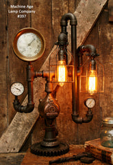 Steampunk Lamp, Antique Steam Gauge and Gear Base #397 - SOLD