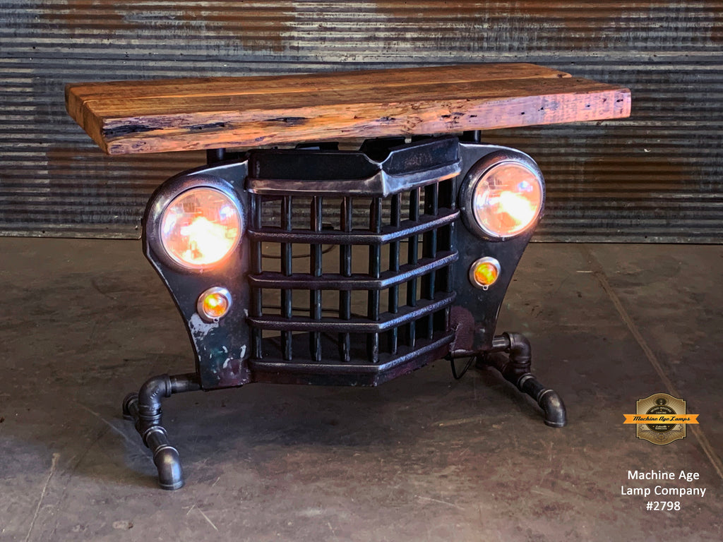 Steampunk Industrial / Automotive / Original vintage 50's Jeep Willys Grille / Table Sofa Hallway / Deep Green/Black  / Table #2798