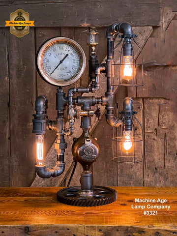 Steampunk Industrial / Steam Gauge Lamp / Gear / Oiler / Lamp #3321