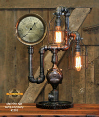 Steampunk Industrial / Antique Steam Gauge Lamp / 7.5" Steam Gauge / Gear / Lamp #2202 sold
