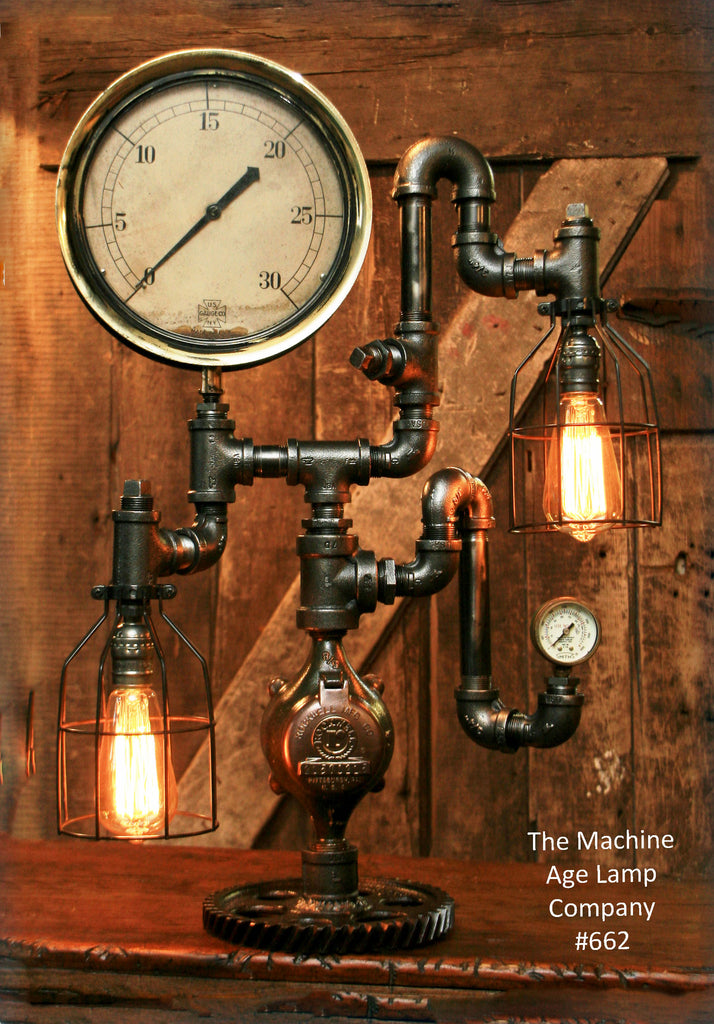 Steampunk Industrial Steam Gauge Lamp, #662