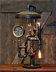 Steampunk Industrial / Antique Chicken Feeder Shade / Steam Gauge / Boston / NY L:amp #2683