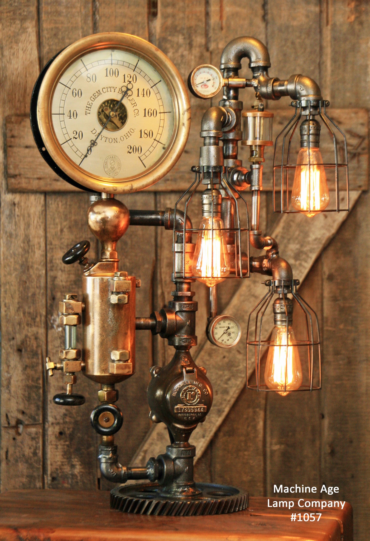 Steampunk Industrial, Rare Steam Gauge, Brass Oiler, Gem City, Dayton OH #1057
