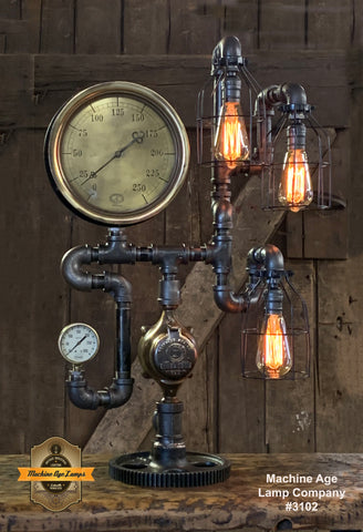 Steampunk Industrial / Machine Age Lamp / Antique Steam Gauge  / Lamp #3102