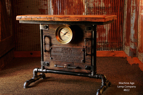 Industrial, Barn wood Steam Gauge Table, Lamp Stand  #822