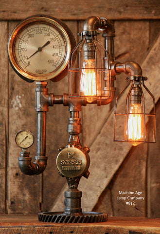 Steampunk, Industrial Steam Gauge and Gear Lamp #812 - SOLD