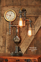 Steampunk Industrial Lamp, Altitude Steam Gauge and Gear #1071 - SOLD