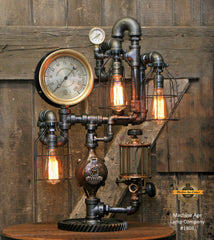 Steampunk Industrial / Vintage Brass Oiler and Steam Gauge / Chicago / Lamp #1808