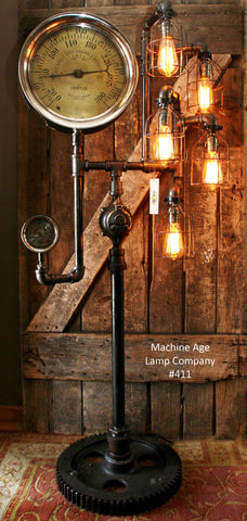 Steampunk Industrial Floor Lamp, Steam Gauge #411