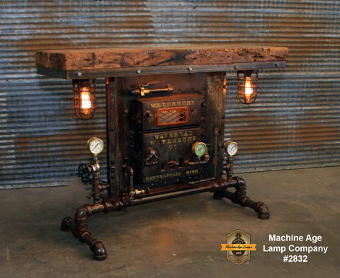 Steampunk Industrial Table / Pub, sofa console / Antique Furnace Door / Barnwood / Minneapolis / Table #2832 sold