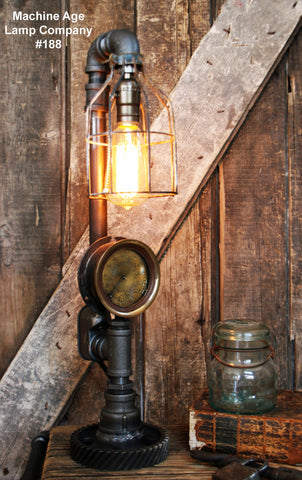 Steampunk Lamp, Steam Gauge and Gear Base #188 - SOLD