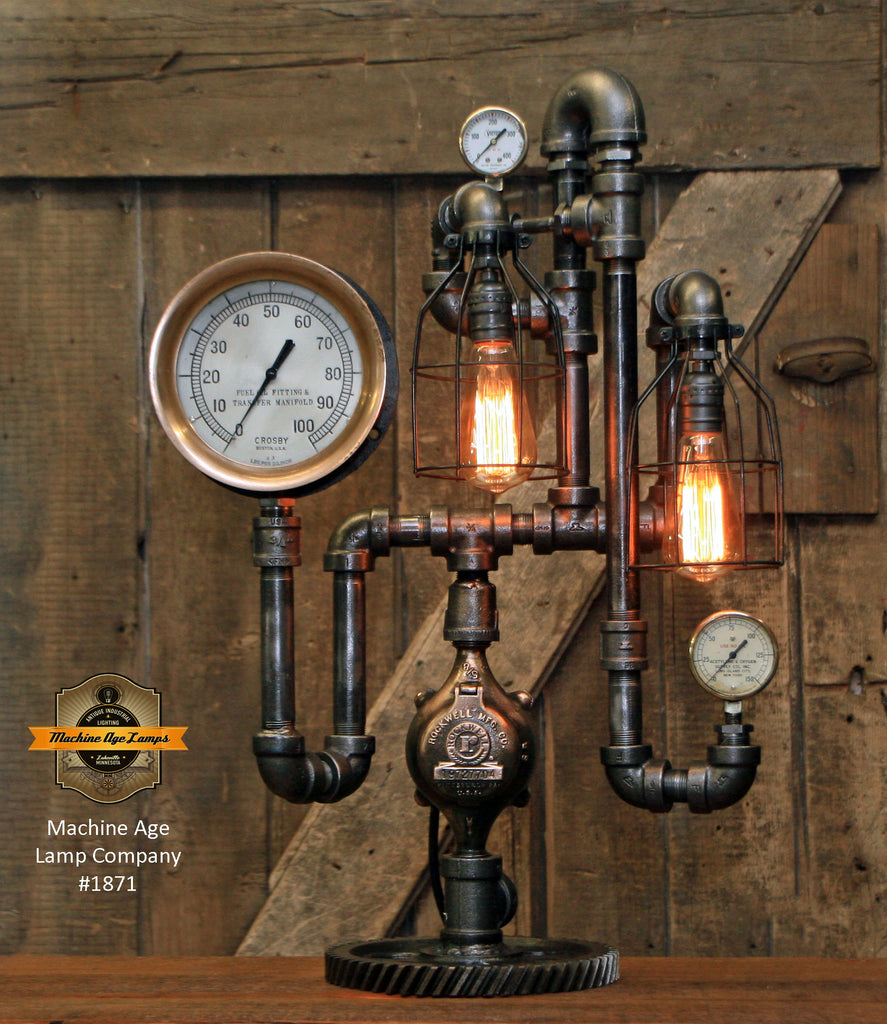 Steampunk Industrial / Antique Steam Gauge / Boston / Lamp #1871