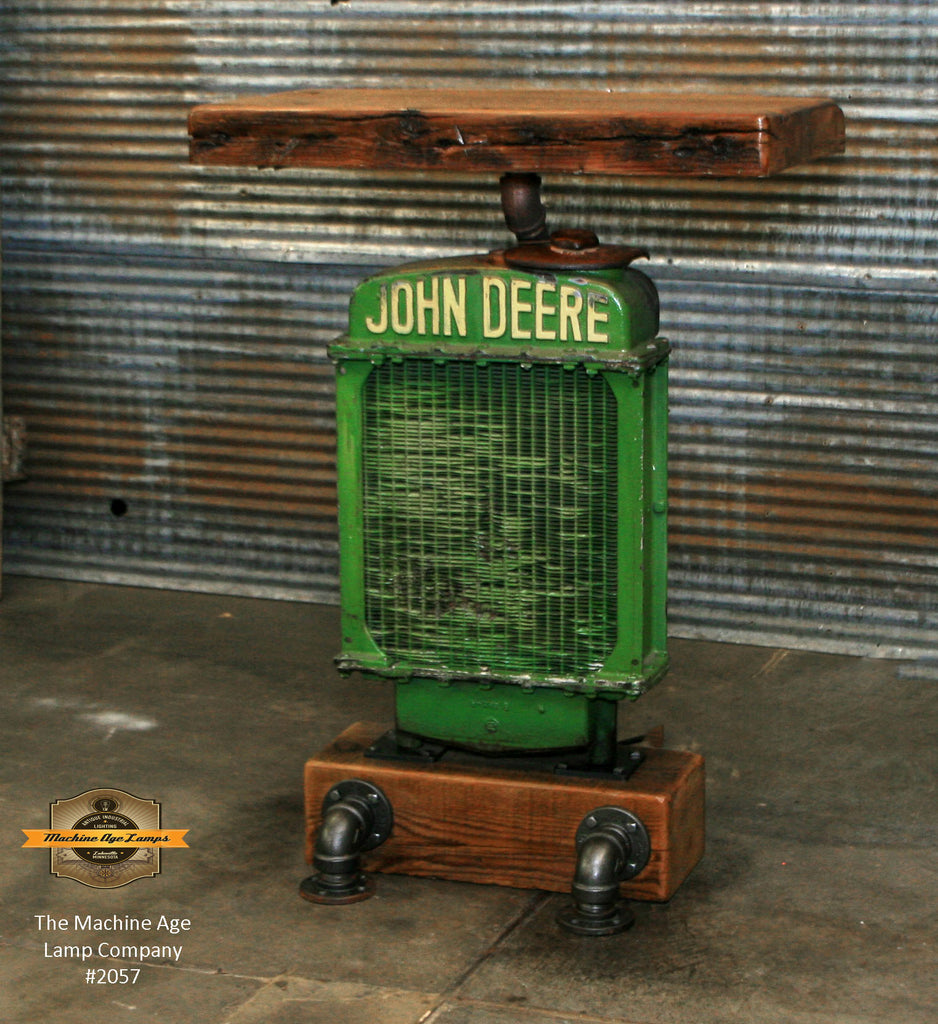 Antique Steampunk Industrial Table Stand, Hostess Station, Pub Table, Reclaimed Wood Top,John Deere #2057
