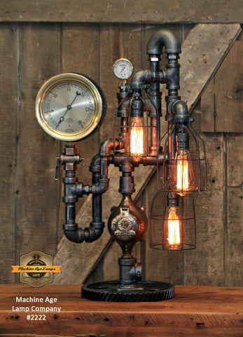 Steampunk Industrial Machine Age Lamp / Steam Gauge / Gear / Lamp #2222