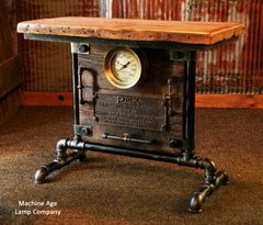 Industrial, Barn wood Steam Gauge Table, Lamp Stand  #822