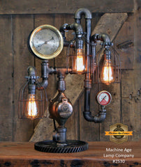 Steampunk Industrial / Antique Steam Gauge  / Gear Base / Lamp #2530