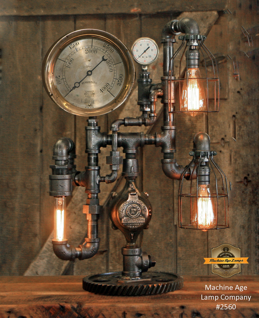 Steampunk Industrial / 8" Steam Gauge / Gear  / Gear Base / Lamp #2560