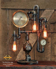 Steampunk Industrial / Antique Steam Gauge  / Gear Base / Lamp #2315