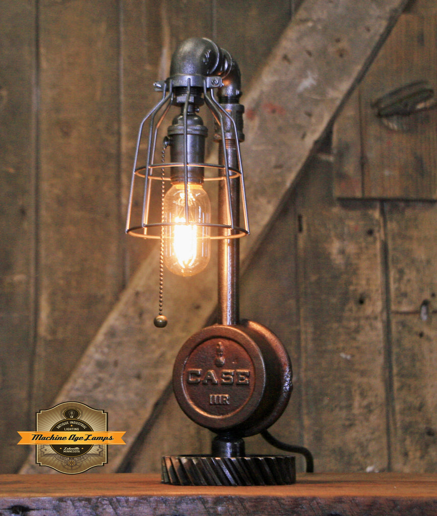 Steampunk Industrial / Antique Case  Tractor Wheel Hub / Gear / Lamp #2700