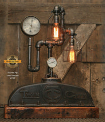 Steampunk Industrial / Antique Twin City Tractor Radiator Top / Barn wood / Steam Gauge / Lamp #1725 sold